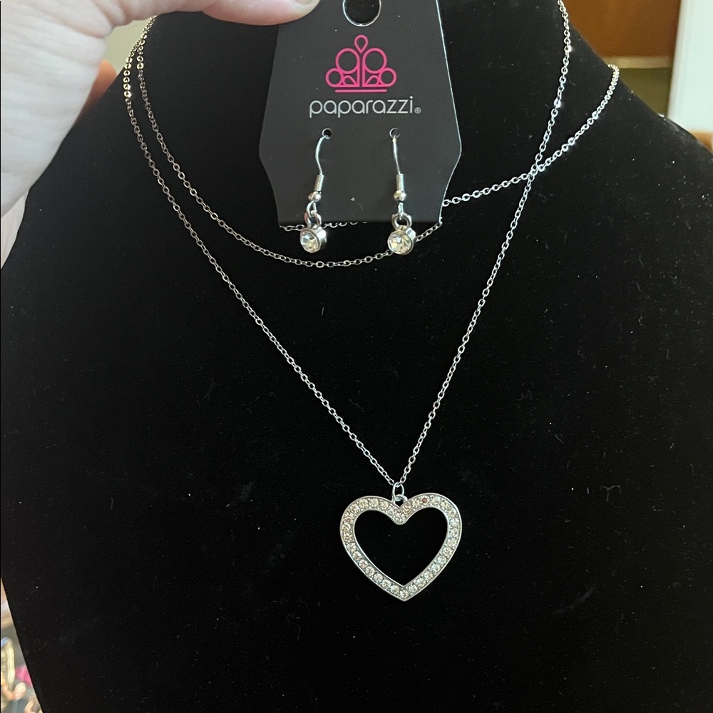 Paparazzi Silver Heart Necklace with Earrings